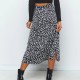Leopard Printed Side Split Long Black High Waist Zip Vintage Ladies Skirt Leopard Printed Side Split Long Black High Waist Zip Vintage Ladies Skirt