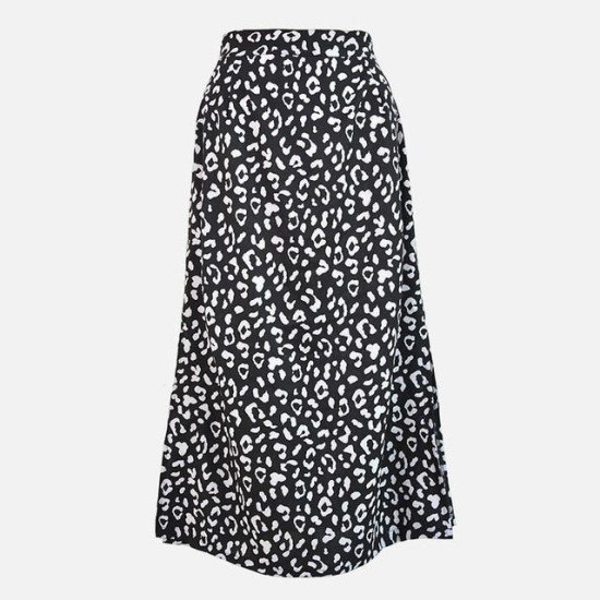 Leopard Printed Side Split Long Black High Waist Zip Vintage Ladies Skirt Leopard Printed Side Split Long Black High Waist Zip Vintage Ladies Skirt