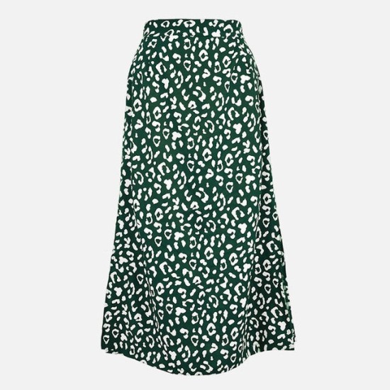 Leopard Printed Side Split Long Black High Waist Zip Vintage Ladies Skirt Leopard Printed Side Split Long Black High Waist Zip Vintage Ladies Skirt