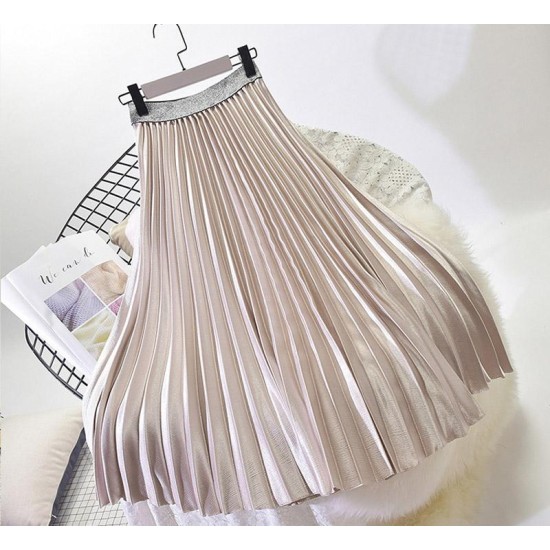 Metal Color Pleated Midi Skirt Metal Color Pleated Midi Skirt