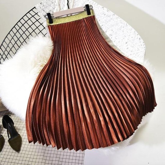 Metal Color Pleated Midi Skirt Metal Color Pleated Midi Skirt