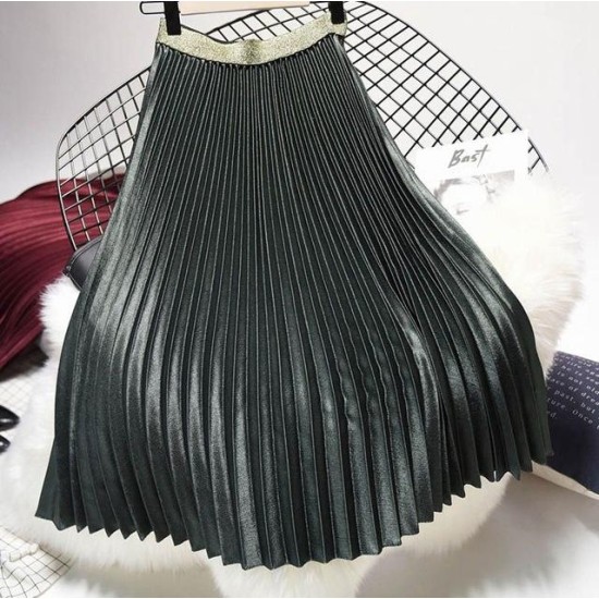 Metal Color Pleated Midi Skirt Metal Color Pleated Midi Skirt