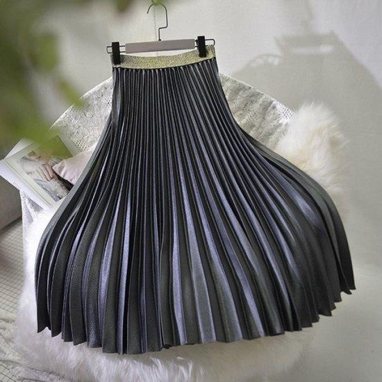 Metal Color Pleated Midi Skirt Metal Color Pleated Midi Skirt