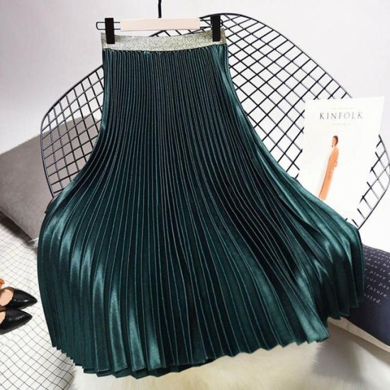 Metal Color Pleated Midi Skirt Metal Color Pleated Midi Skirt