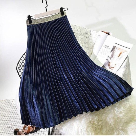 Metal Color Pleated Midi Skirt Metal Color Pleated Midi Skirt