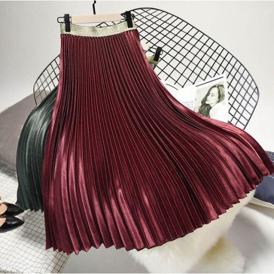 Metal Color Pleated Midi Skirt Metal Color Pleated Midi Skirt