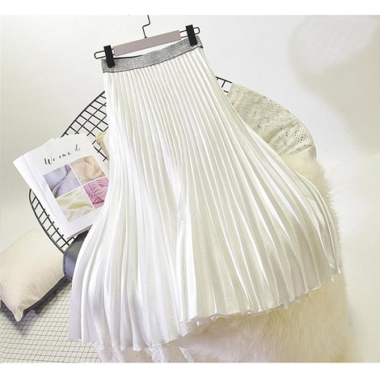 Metal Color Pleated Midi Skirt Metal Color Pleated Midi Skirt