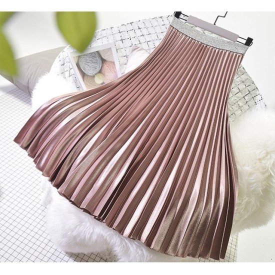 Metal Color Pleated Midi Skirt Metal Color Pleated Midi Skirt