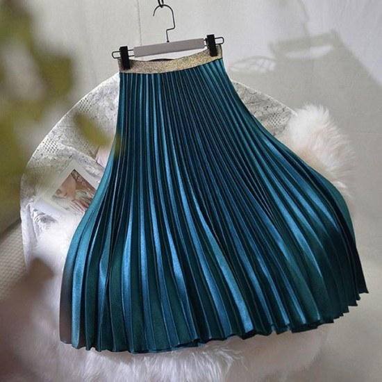 Metal Color Pleated Midi Skirt Metal Color Pleated Midi Skirt