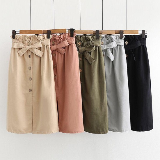 High Waist Cotton Casual A Line Skirt Pocket Lace up High Waist Cotton Casual A Line Skirt Pocket Lace up