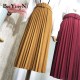 High Waist Casual Vintage Solid Belted Pleated Midi Skirt High Waist Casual Vintage Solid Belted Pleated Midi Skirt