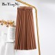 High Waist Casual Vintage Solid Belted Pleated Midi Skirt High Waist Casual Vintage Solid Belted Pleated Midi Skirt