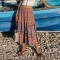 Vintage Boho Floral Print Elastic Sashes Gypsy Skirt