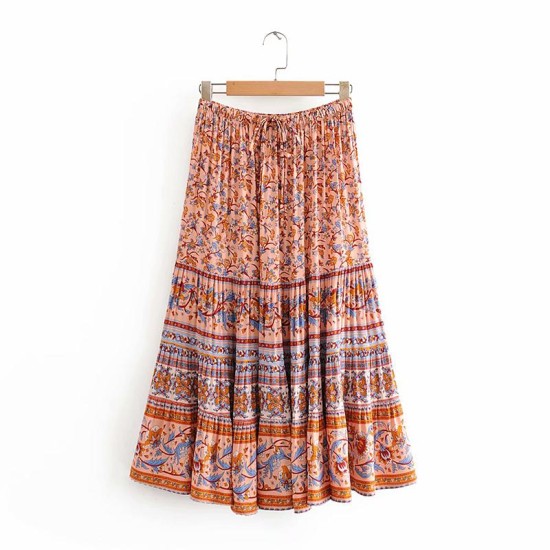 Vintage Boho Floral Print Elastic Sashes Gypsy Skirt Vintage Boho Floral Print Elastic Sashes Gypsy Skirt