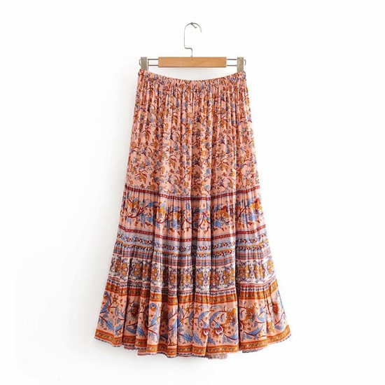Vintage Boho Floral Print Elastic Sashes Gypsy Skirt Vintage Boho Floral Print Elastic Sashes Gypsy Skirt