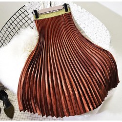 Metal Color Pleated Midi Skirt