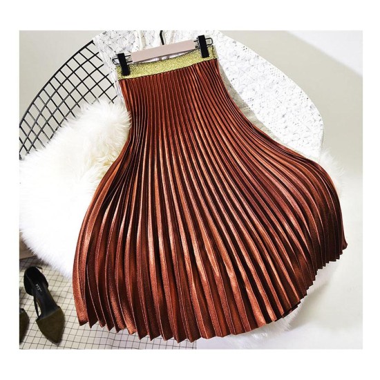 Metal Color Pleated Midi Skirt Metal Color Pleated Midi Skirt