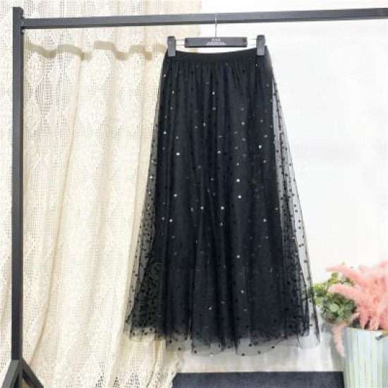 Tulle Polka Dot High Waist Pleated Midi Long Tutu Skirt Tulle Polka Dot High Waist Pleated Midi Long Tutu Skirt