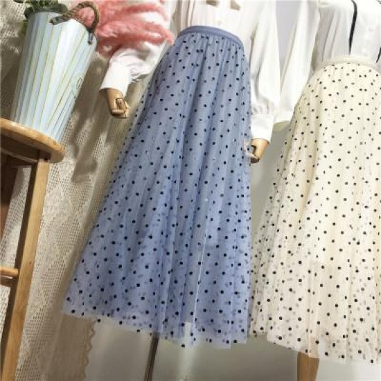 Tulle Polka Dot High Waist Pleated Midi Long Tutu Skirt Tulle Polka Dot High Waist Pleated Midi Long Tutu Skirt