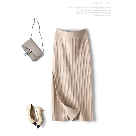 Warm Knit Midi Long Pencil Skirt Women Style Mid-Length