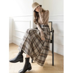 Warm Midi Long Skirt Style Irregular Plaid Mid-Length