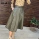 Faux PU Leather Mi-long Skirt with Belted High Waist Vintage Mid-calf Chic Faux PU Leather Mi-long Skirt with Belted High Waist Vintage Mid-calf Chic