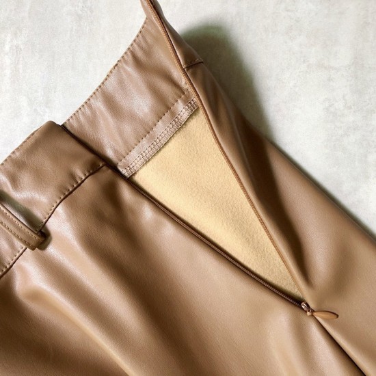 Faux PU Leather Mi-long Skirt with Belted High Waist Vintage Mid-calf Chic Faux PU Leather Mi-long Skirt with Belted High Waist Vintage Mid-calf Chic