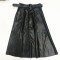 Faux PU Leather Mi-long Skirt with Belted High Waist Vintage Mid-calf Chic