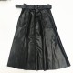 Faux PU Leather Mi-long Skirt with Belted High Waist Vintage Mid-calf Chic Faux PU Leather Mi-long Skirt with Belted High Waist Vintage Mid-calf Chic