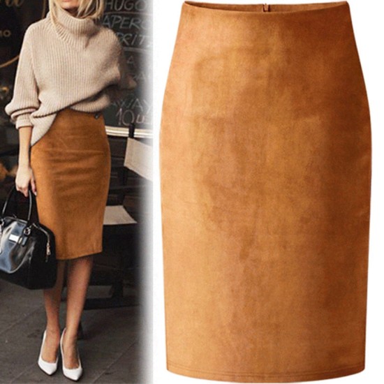 Sexy Multi Color Suede Midi Pencil Skirt Sexy Multi Color Suede Midi Pencil Skirt