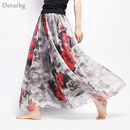 Fashion Florals Print Boho Style Elastic High Waist Chiffon Skirt Fashion Florals Print Boho Style Elastic High Waist Chiffon Skirt