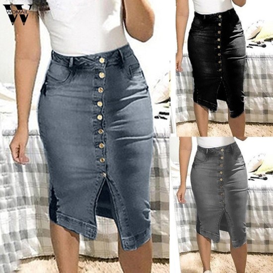 Short Denim Buttons Pockets Split Bandage Jeans Skirt Short Denim Buttons Pockets Split Bandage Jeans Skirt