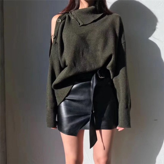 Sweater Strapless Button Korean Fashion Pullover Tops Sweater Strapless Button Korean Fashion Pullover Tops