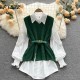 Sweater Dress Suits White Blouse and Sleeveless Knitted Tops Sweater Dress Suits White Blouse and Sleeveless Knitted Tops