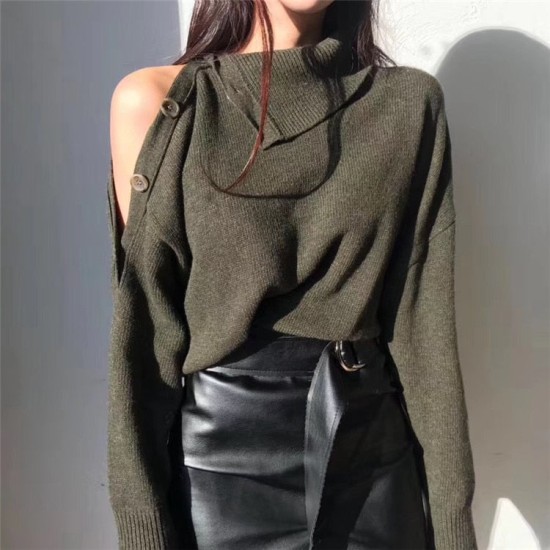 Sweater Strapless Button Korean Fashion Pullover Tops Sweater Strapless Button Korean Fashion Pullover Tops
