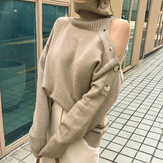 Sweater Strapless Button Korean Fashion Pullover Tops Sweater Strapless Button Korean Fashion Pullover Tops
