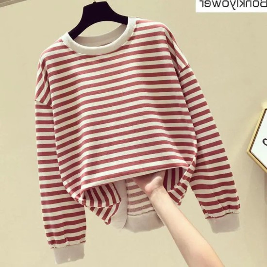 Women's Cotton Stripe Sweatshirt Long Sleeve Slim Pullover Women's Cotton Stripe Sweatshirt Long Sleeve Slim Pullover