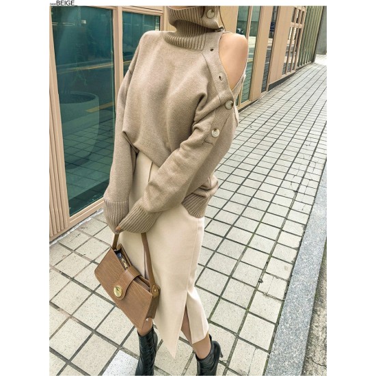 Sweater Strapless Button Korean Fashion Pullover Tops Sweater Strapless Button Korean Fashion Pullover Tops
