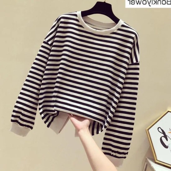 Women's Cotton Stripe Sweatshirt Long Sleeve Slim Pullover Women's Cotton Stripe Sweatshirt Long Sleeve Slim Pullover