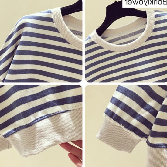 Women's Cotton Stripe Sweatshirt Long Sleeve Slim Pullover Women's Cotton Stripe Sweatshirt Long Sleeve Slim Pullover
