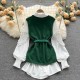 Sweater Dress Suits White Blouse and Sleeveless Knitted Tops Sweater Dress Suits White Blouse and Sleeveless Knitted Tops