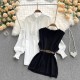 Sweater Dress Suits White Blouse and Sleeveless Knitted Tops Sweater Dress Suits White Blouse and Sleeveless Knitted Tops