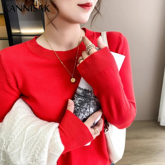 Sweater Solid O-neck Knitwear Korean Casual Pullovers Long Sleeve Sweater Solid O-neck Knitwear Korean Casual Pullovers Long Sleeve