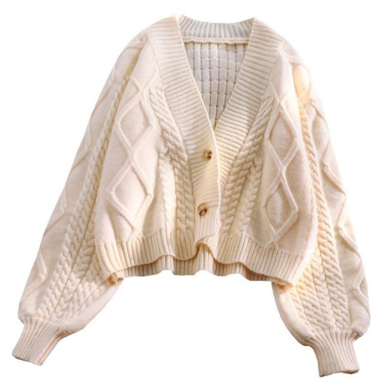 Lantern Sleeve Cardigan Knitted Long Sleeve Solid Sweaters Lantern Sleeve Cardigan Knitted Long Sleeve Solid Sweaters