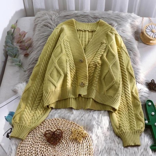 Lantern Sleeve Cardigan Knitted Long Sleeve Solid Sweaters Lantern Sleeve Cardigan Knitted Long Sleeve Solid Sweaters