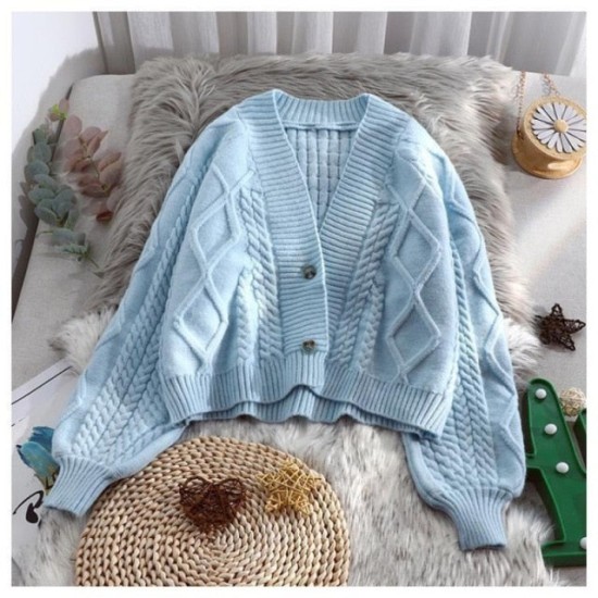 Lantern Sleeve Cardigan Knitted Long Sleeve Solid Sweaters Lantern Sleeve Cardigan Knitted Long Sleeve Solid Sweaters