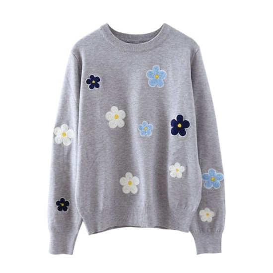 Floral Embroidery Pullover Sweater High Quality Women Elegant O Neck Knitted Tops Floral Embroidery Pullover Sweater High Quality Women Elegant O Neck Knitted Tops