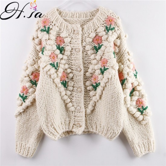Handmade Sweater And Cardigans Floral Embroidery Hollow Out Chic Knit Handmade Sweater And Cardigans Floral Embroidery Hollow Out Chic Knit