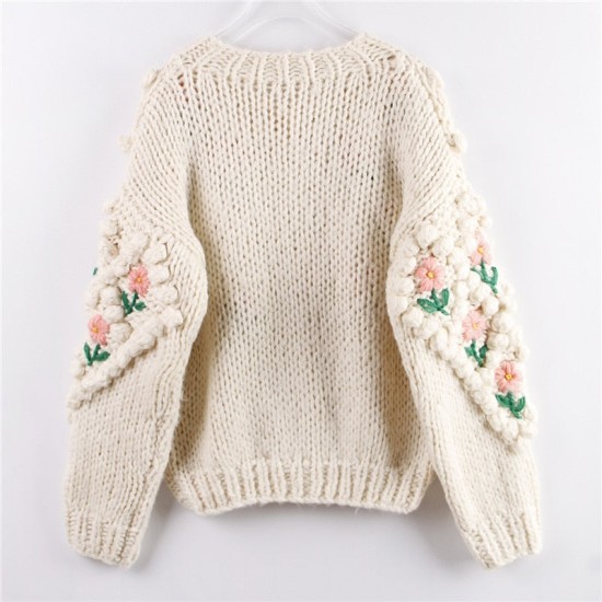 Handmade Sweater And Cardigans Floral Embroidery Hollow Out Chic Knit Handmade Sweater And Cardigans Floral Embroidery Hollow Out Chic Knit