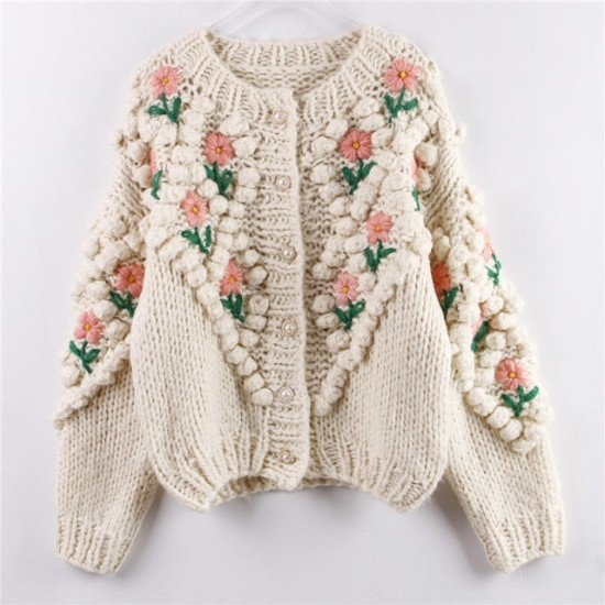 Handmade Sweater And Cardigans Floral Embroidery Hollow Out Chic Knit Handmade Sweater And Cardigans Floral Embroidery Hollow Out Chic Knit